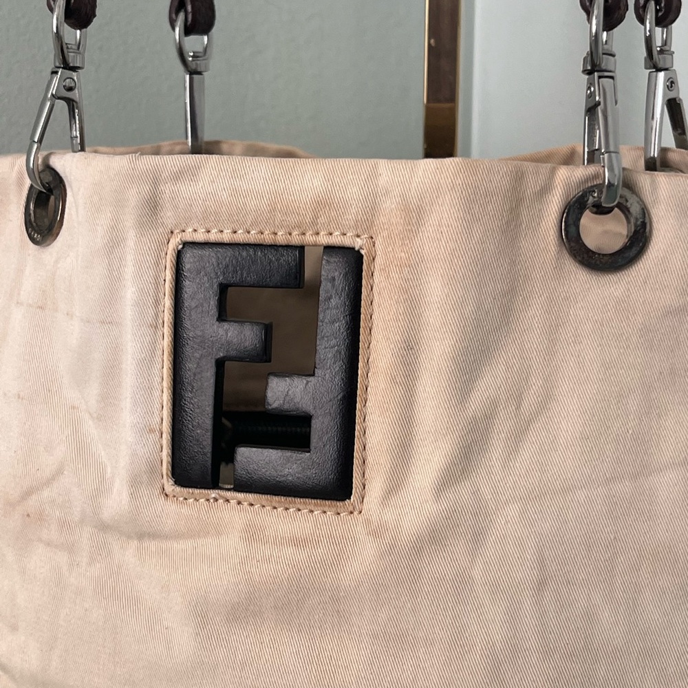 Rare Vintage FENDI Cutout Light Beige Canvas Small Bag